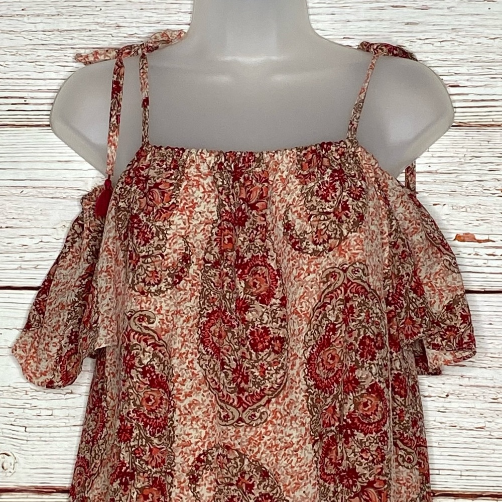 Madewell Silk Cold-Shoulder Dress in Watercolor Paisley Sz S - Picture 6 of 14